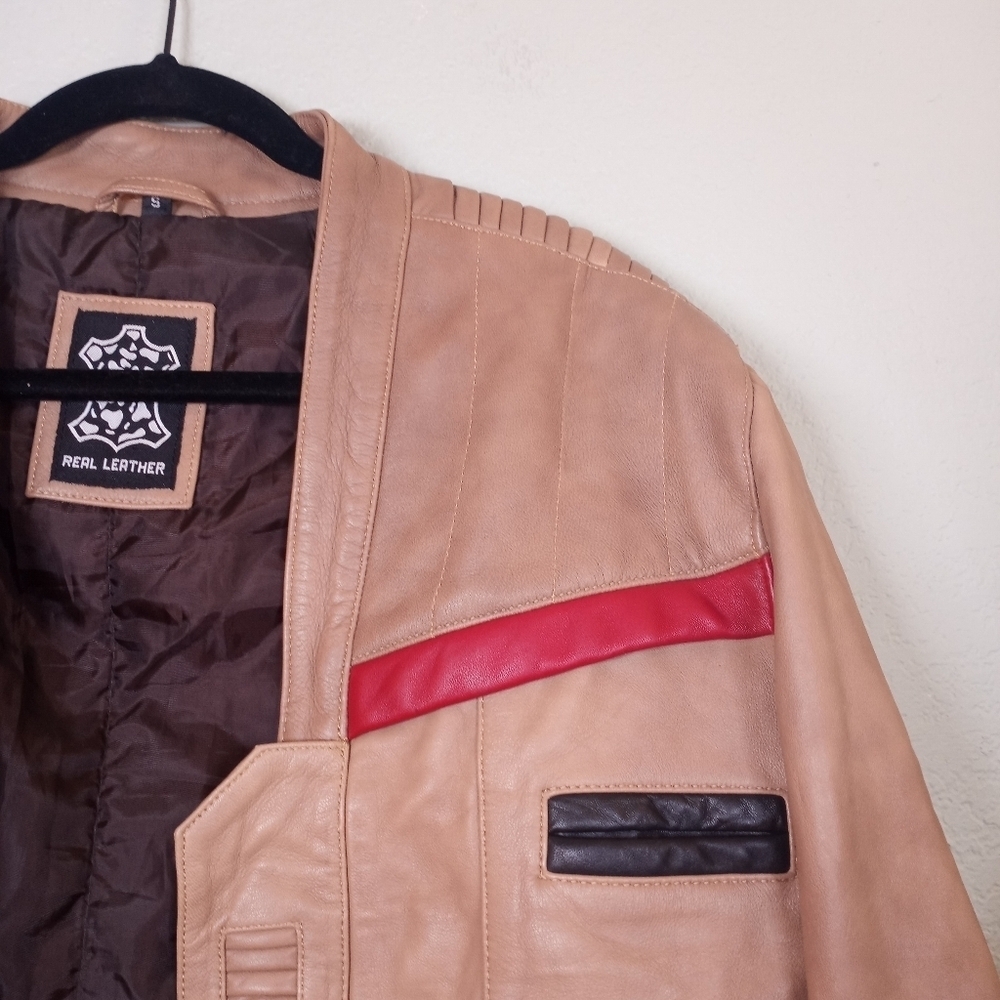 Star Wars Leather Finn The Force Awakens Butter Soft Leather Open Lapel Bomber - Picture 6 of 16